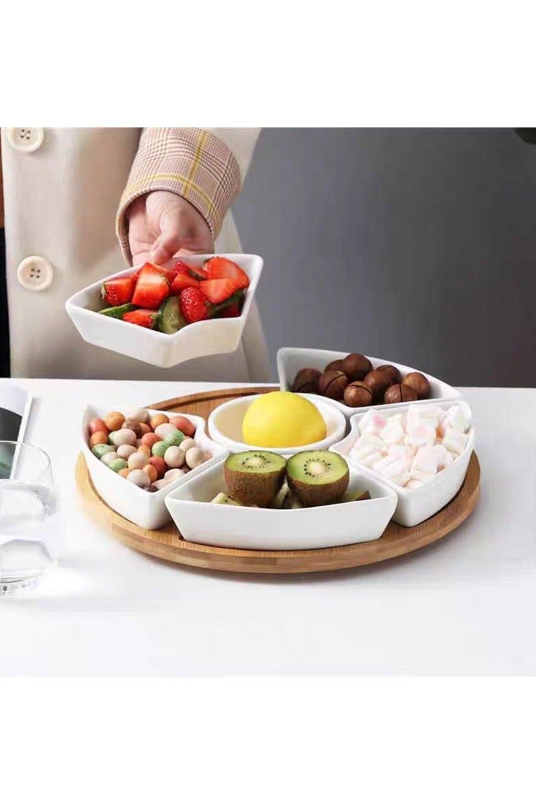 general Ceramic fan platter set of 6 pieces snacks dried fruit plates compartmentalized dinner plates snacks dim sum fruit with bamboo trays - Image 3