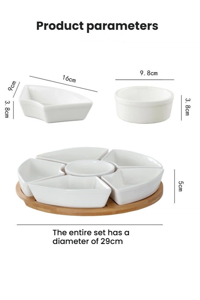 general Ceramic fan platter set of 6 pieces snacks dried fruit plates compartmentalized dinner plates snacks dim sum fruit with bamboo trays - Image 4