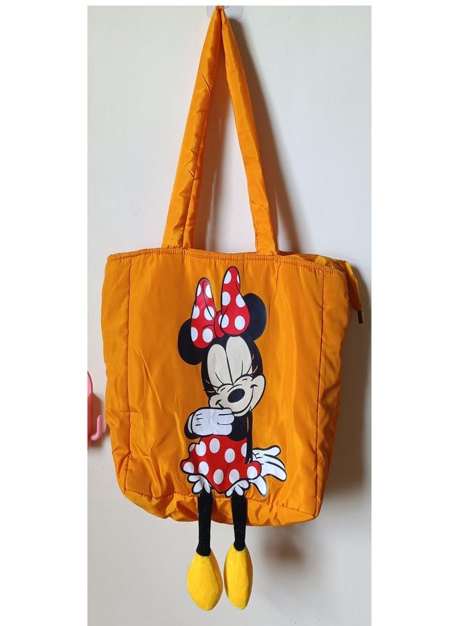 VINNIE Minnie Mouse Printed Tote Bag for Kids | Nylon Material Shoulder Bag with Zip Closure & Hanging Legs | Lightweight Cartoon Handbag for Girls (Yellow) - Image 3
