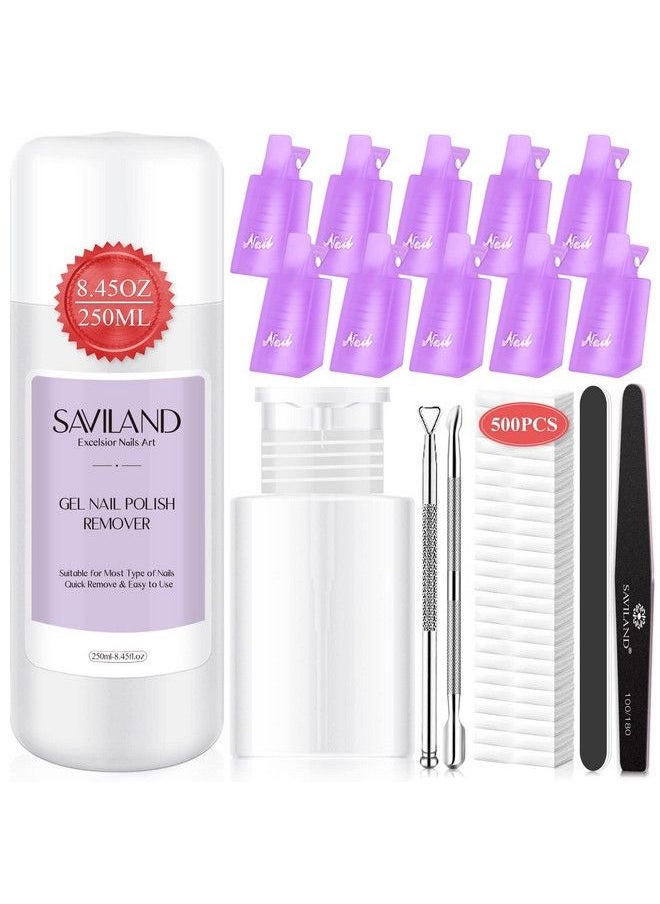 Saviland 250Ml Gel Nail Polish Remover Kit Nail Polish Remover With Nail Clips Nail Toolscuticle Pusher 500Pcs Cotton Pad Nail Remover Manicure Kit For Salon Home Diy  - Image 2