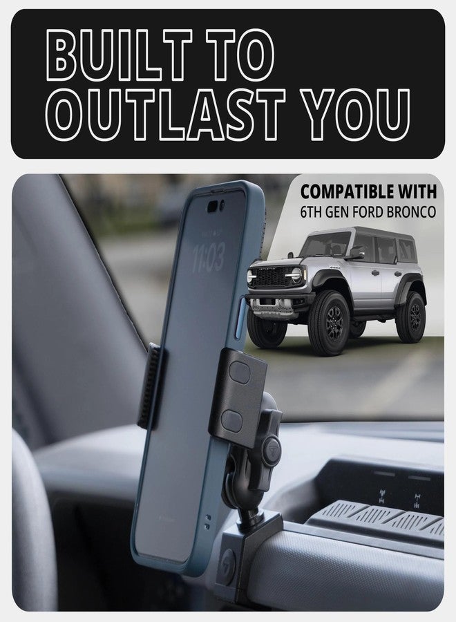 Tackform Link Phone Mount with Top Dash Clip - Compatible with 2021-2025 Ford Bronco | CNC Billet Aluminum | Zero Slip, Anti-Scratch | Universal Holder Compatible with iPhone, Galaxy, More | Black - Image 2