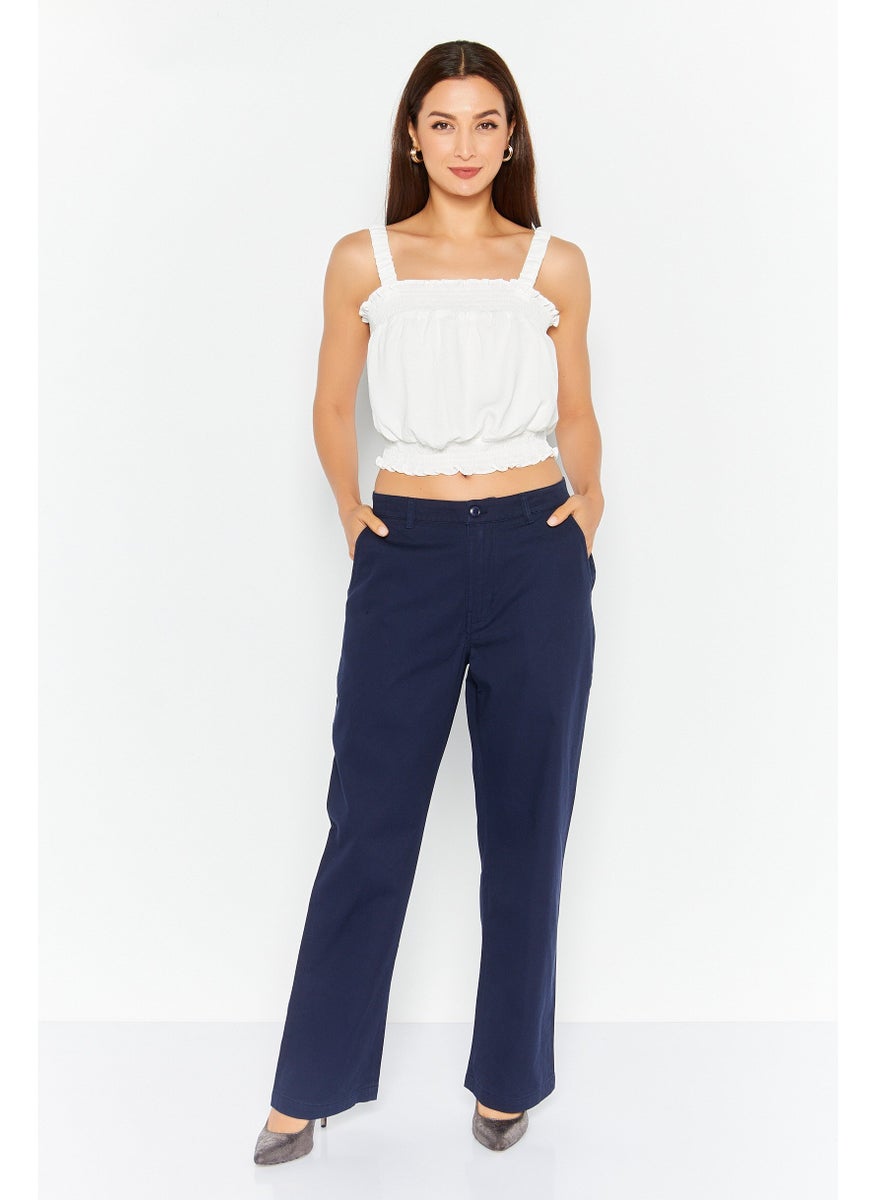 Esprit x Rest and Recreation Women Regular Fit Plain Chino Pants, Navy  - Image 2