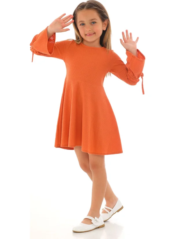Zepkids Girls Brick Color Long Sleeve Dress