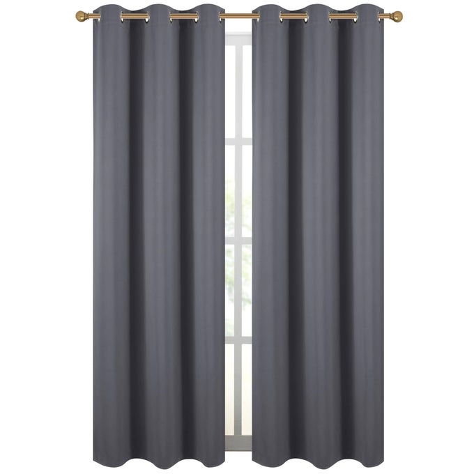 DARK GREY GROMMET BLACKOUT CURTAINS FOR BEDROOM THERMAL INSULATED ROOM DARKENING CURTAINS DRAPES 42 X 84 INCH 2 PANELS
