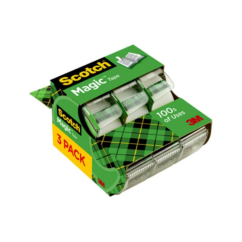 Scotch Magic Tape, Repair Christmas Cards and Use as Holiday Gift Wrap Supplies for Christmas, 3/4 x 300 Inches, 3 Dispensered Rolls - Image 1