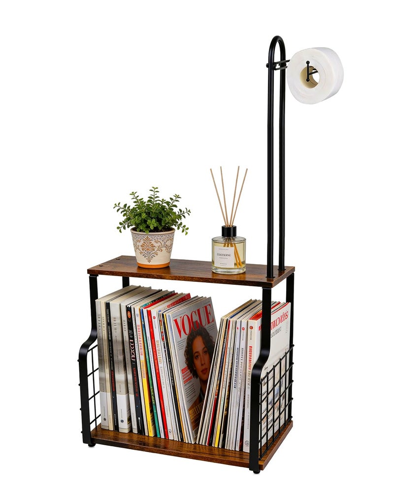 IntreLife Bathroom Toilet Paper Holder with Storage Shelf Wall Mount Toilet Paper Holder Stand with Metal Basket Bathroom Tissue Storage Organizer for Rolls Magazines Phone Shower Essentials - Image 2