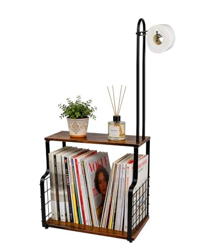 IntreLife Bathroom Toilet Paper Holder with Storage Shelf Wall Mount Toilet Paper Holder Stand with Metal Basket Bathroom Tissue Storage Organizer for Rolls Magazines Phone Shower Essentials - Image 1