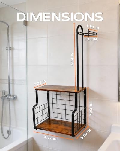 IntreLife Bathroom Toilet Paper Holder with Storage Shelf Wall Mount Toilet Paper Holder Stand with Metal Basket Bathroom Tissue Storage Organizer for Rolls Magazines Phone Shower Essentials - Image 3
