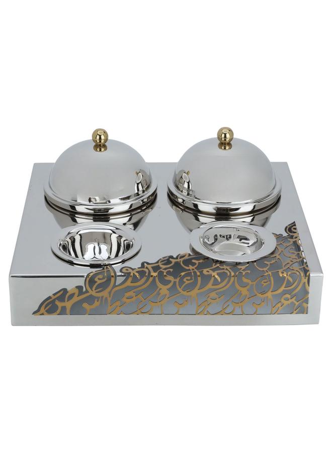 Alsaif Steel Serving Set 32 X 29 X 13 Cm Base 5 Pieces Silver - Image 1