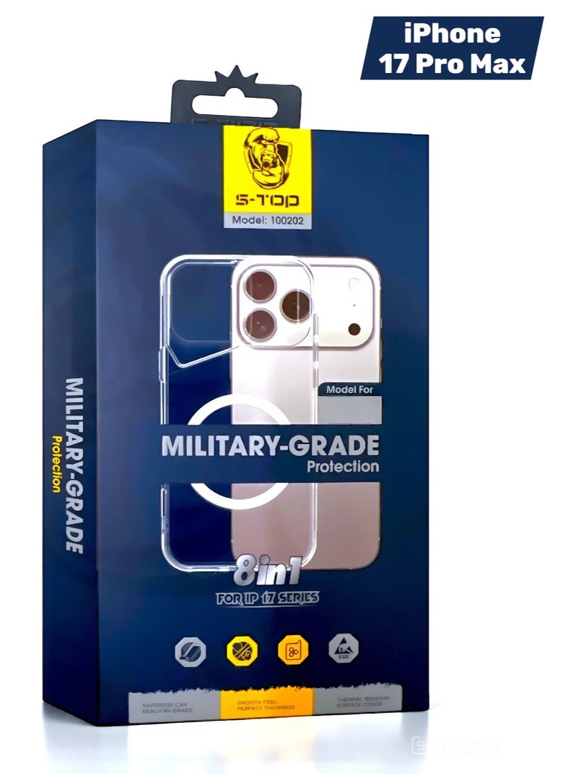 اس-توب بكج الحماية الكاملة لـ آيفون 17 برو ماكس (iPhone 17 Pro Max) مع حماية شاشة للخصوصية (لقافة) و كفر يدعم الشحن اللاسلكي (MagSafe) حماية كاملة لجهازك ضد الخدوش والسقوط (8in1), البكج الجديد و الأصلي من S-TOP