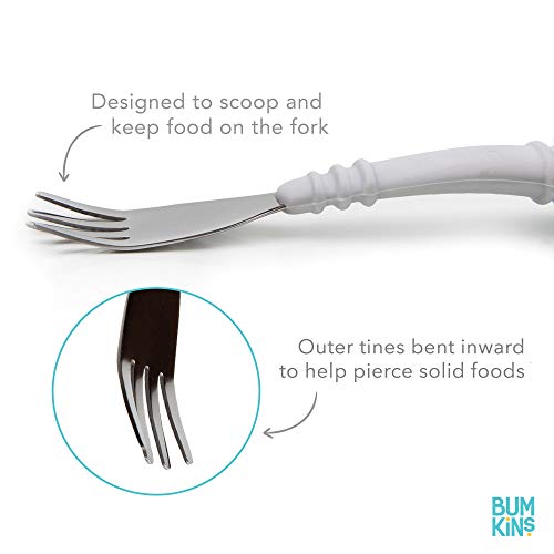 Bumkins Toddler Utensils, Kids Size Fork and Spoon Set, Silicone and Stainless-Steel Training Silverware, Angled Forks / Sporks for Self-Feeding, Children Hold Learning to Eat, 18 Months Up, Red - Image 3