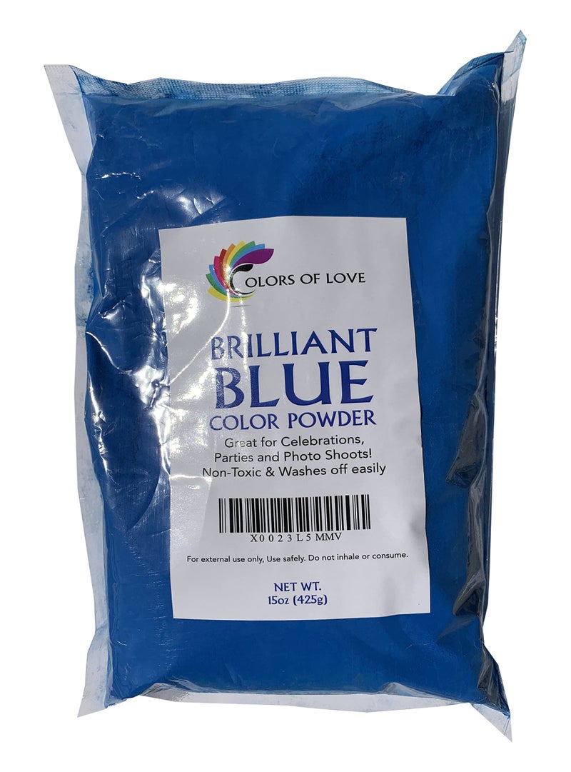Colors of Love Blue Holi Color Powder - 15 Oz Bag - Ideal for events, bath bombs, youth group color wars, Holi events and more!