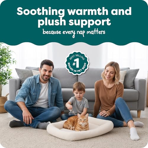 FurHaven Dog Bed for Small Dogs Cats Bolster Crate Pad with Soft Supportive Base for Carriers Kennels Machine Washable Small Sherpa Fleece Cream - Image 3
