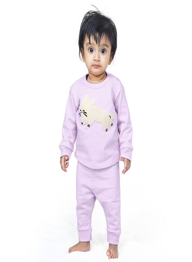 ARIEL Cotton Fleece Clothing Pajama Set For Boys & Girls - Unisex Winter Clothing Sets Full Sleeve T-Shirt & Pant, Purple - Image 3