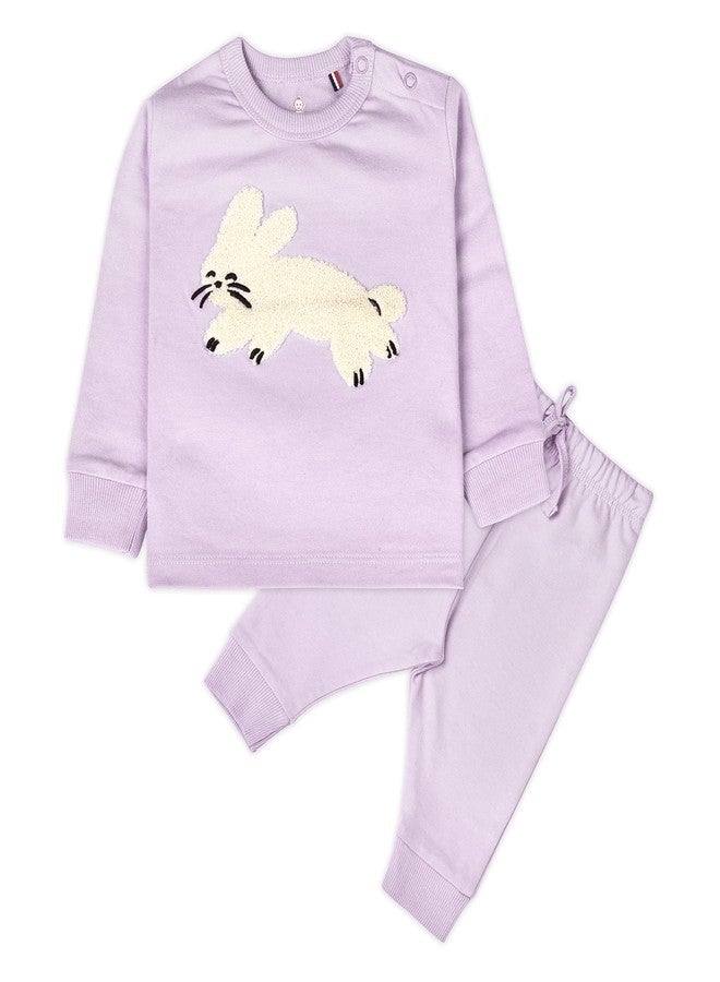 ARIEL Cotton Fleece Clothing Pajama Set For Boys & Girls - Unisex Winter Clothing Sets Full Sleeve T-Shirt & Pant, Purple - Image 1