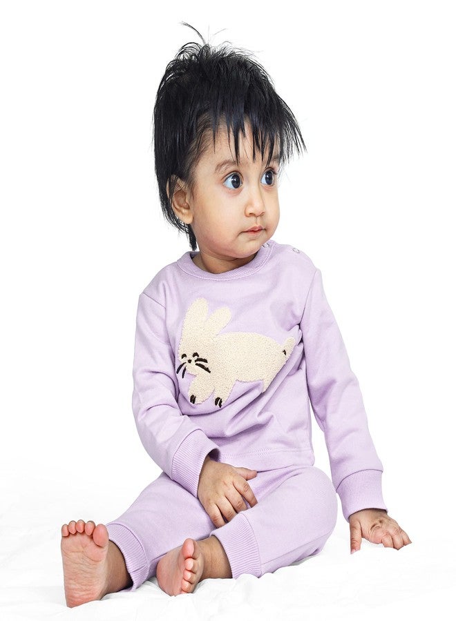 ARIEL Cotton Fleece Clothing Pajama Set For Boys & Girls - Unisex Winter Clothing Sets Full Sleeve T-Shirt & Pant, Purple - Image 4