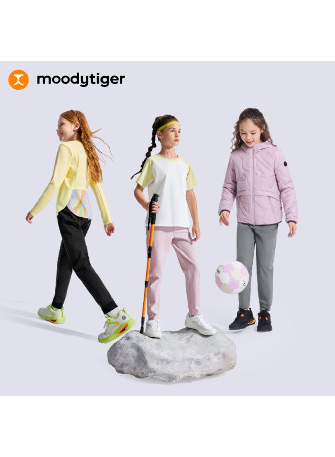 Moodytiger Girls' Pants, Windproof Elastic Spring And Autumn Children's Trousers, Kids' Clothing, Ankle-tied Pants, Solid Color Simple Comfortable Outdoor Sports Pants - Image 3