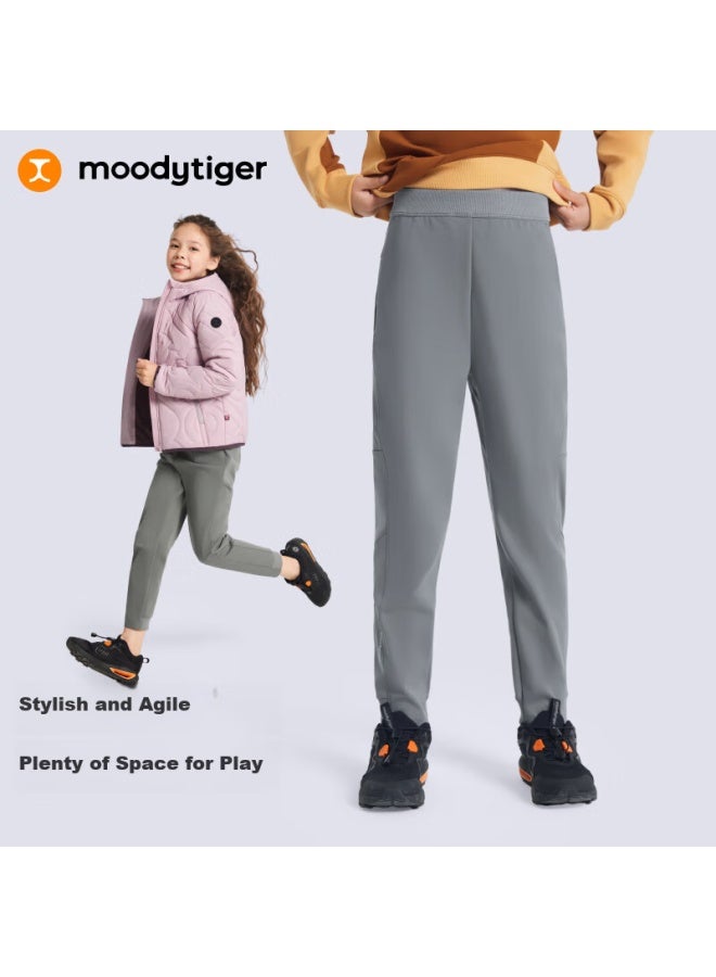Moodytiger Girls' Pants, Windproof Elastic Spring And Autumn Children's Trousers, Kids' Clothing, Ankle-tied Pants, Solid Color Simple Comfortable Outdoor Sports Pants - Image 2