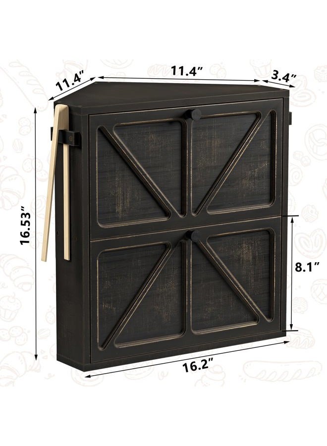 WOWLIVE Vintage Corner Bread Box for Kitchen Counter, Double-Layer Bamboo Bread Storage Bin, Large Capacity Rustic Farmhouse Bread Holder, Breadbox Organizer for Cabinet (Black, Extra Large) - Image 3