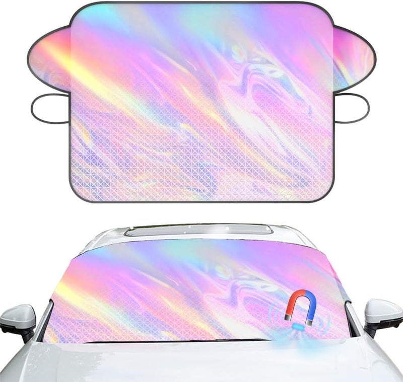 KASTWAVE Iridescent Car Windshield Sun Shade Colorful Front Windshield Sun Shade Foldable Waterproof Windshield Cover for Sun UV Block Auto Interior Protection for Most Cars Truck SUV629 x 472