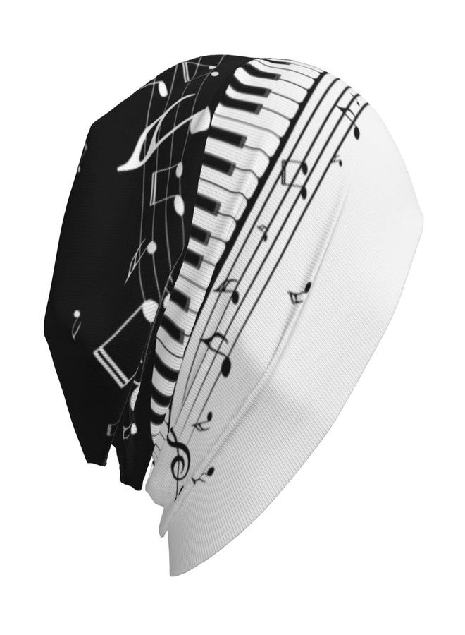 MOLIAN Black and White Piano Music Notes Beanies Thin Bonnet Cap Casual Skull Cap for Jogging Cycling - Image 2