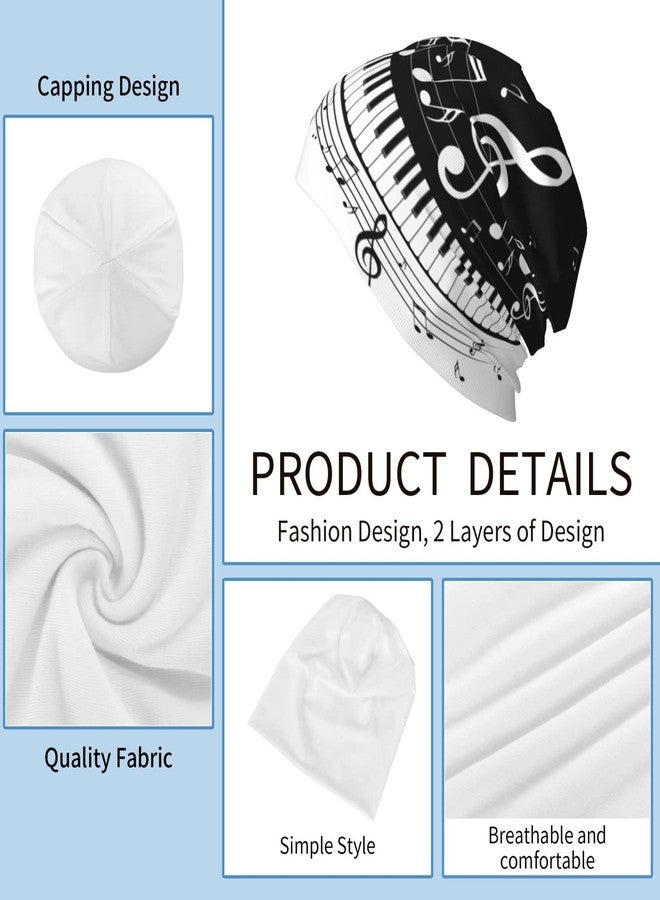 MOLIAN Black and White Piano Music Notes Beanies Thin Bonnet Cap Casual Skull Cap for Jogging Cycling - Image 3