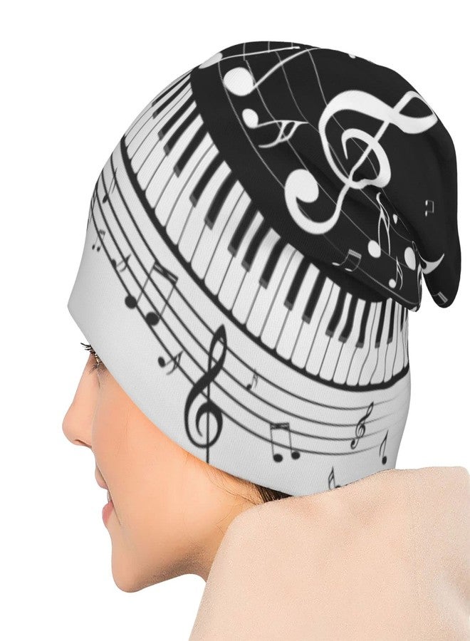 MOLIAN Black and White Piano Music Notes Beanies Thin Bonnet Cap Casual Skull Cap for Jogging Cycling - Image 5