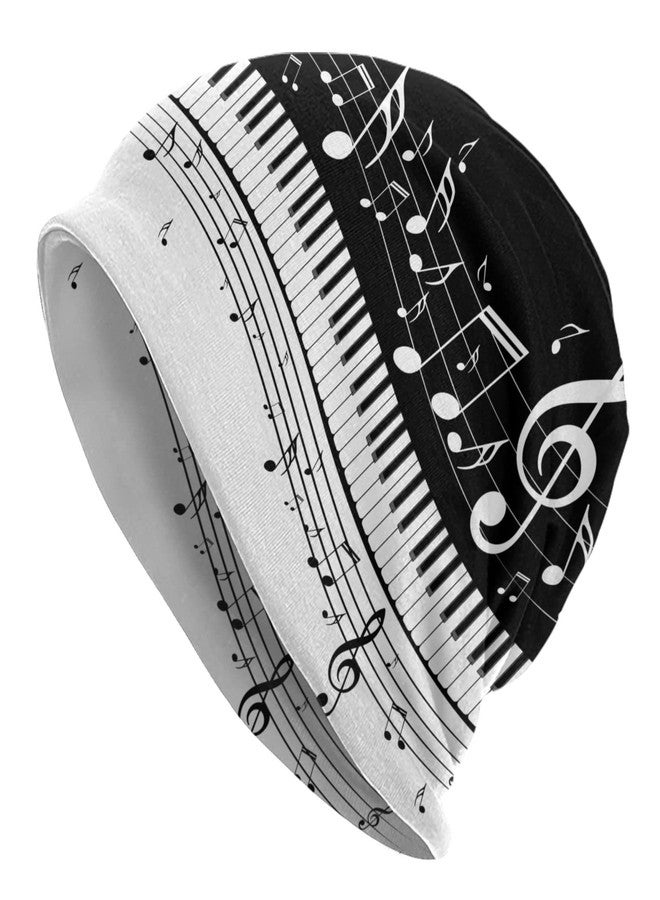 MOLIAN Black and White Piano Music Notes Beanies Thin Bonnet Cap Casual Skull Cap for Jogging Cycling - Image 1