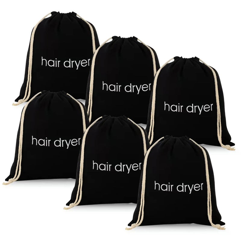 ERKXD 3  6  8 Pack Hair Dryer Bags Drawstring Bag Container Hairdryer Bag for travel bathroom 6 PCS Black