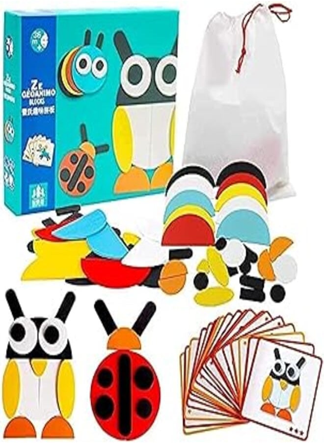 BAYBEE Baybee Wooden Geoanimo Creative Animal Block Puzzle Toy for Kids, Wooden Jigsaw Puzzle with Color & Shape Pattern Matching Game, Learning Educational Baby Toy Puzzle for Kids Children 3+Years Boy Girl 