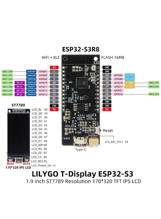 LILYGO T-Display-S3 ESP32-S3 1.9 inch ST7789 LCD Display TTGO Development Board - Image 2