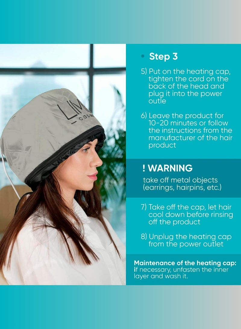 Limba Cosmetics Hair Steamer Cap 2nd Gen – Fast Heating Spa Hat for Hair Masks & Serums, Adjustable 30–70°C, Beige - Image 5