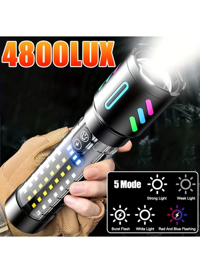 LED Tactical Flashlight Rechargeable COB Multi Color Light Fast Type C Charging - Image 2