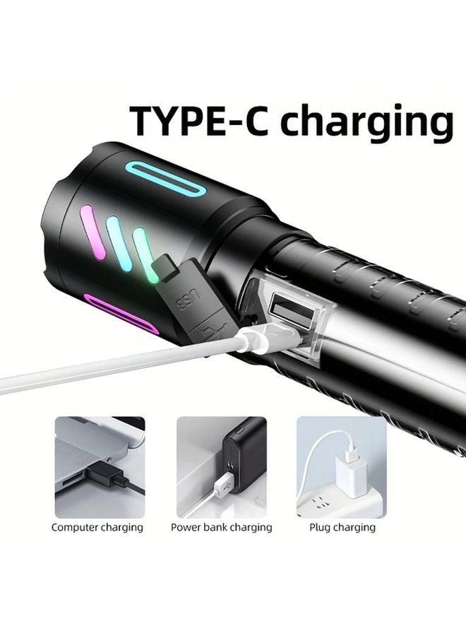 LED Tactical Flashlight Rechargeable COB Multi Color Light Fast Type C Charging - Image 5
