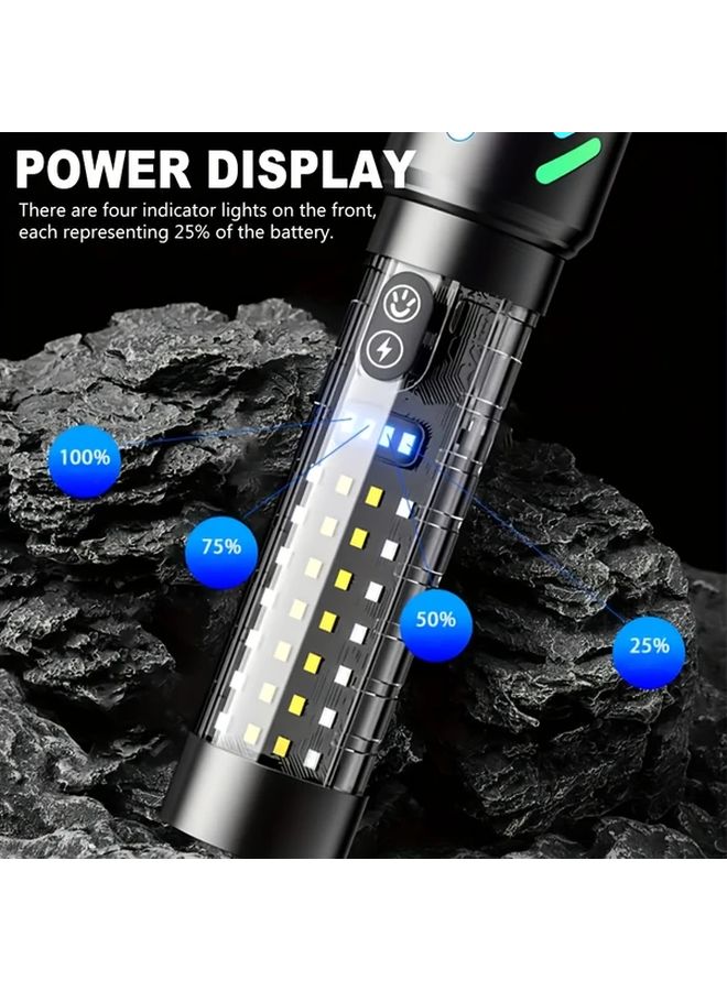 LED Tactical Flashlight Rechargeable COB Multi Color Light Fast Type C Charging - Image 3