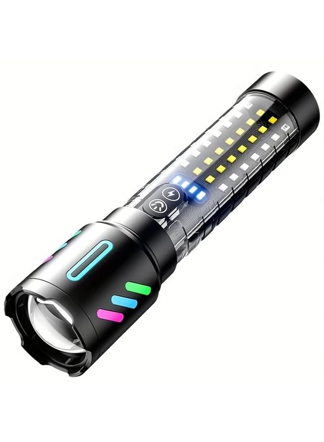 LED Tactical Flashlight Rechargeable COB Multi Color Light Fast Type C Charging - Image 1