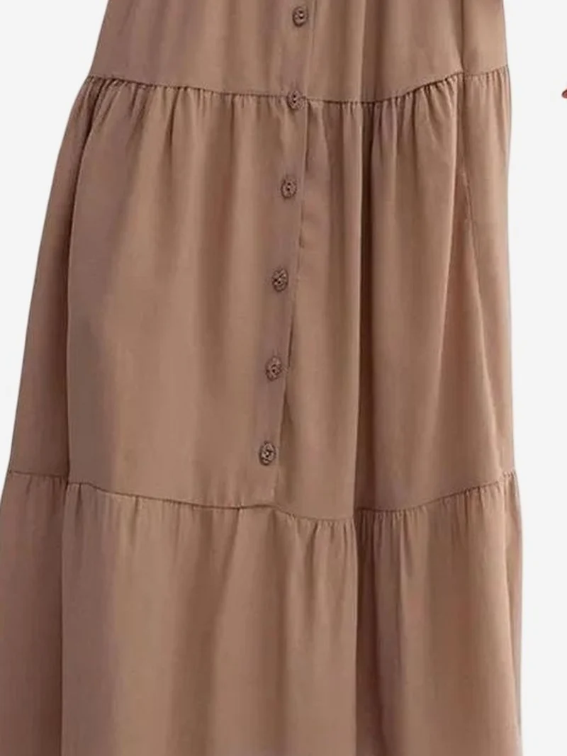 Mixray Camel Brown Mixray High Waist Maxi Skirt for Women | Best Price UAE