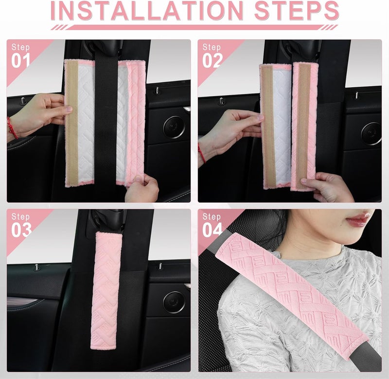 JUSTTOP 2-Pack Universal Car Shoulder Strap Pads Cover for A More Comfortable Driving, Shoulder Strap Covers Harness Pad for Car Interior Accessories(Pale Pink) - Image 5