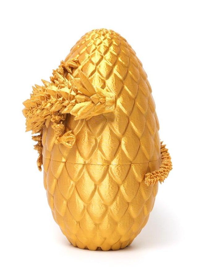 Flavery Dragon Egg - Gold - 3D Printed Egg with Flexible Pearly Sheen Dragon Inside, 3D Printed Surprise Gift, Articulated Fidget Toy - Image 2
