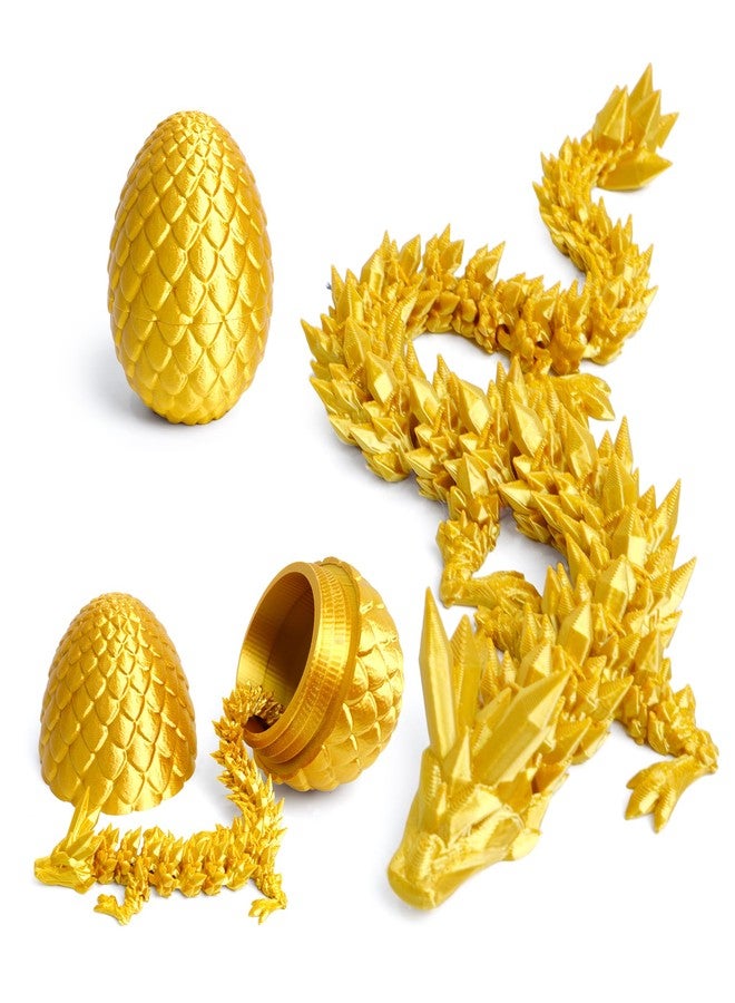 Flavery Dragon Egg - Gold - 3D Printed Egg with Flexible Pearly Sheen Dragon Inside, 3D Printed Surprise Gift, Articulated Fidget Toy - Image 1