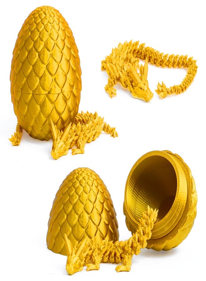 Flavery Dragon Egg - Gold - 3D Printed Egg with Flexible Pearly Sheen Dragon Inside, 3D Printed Surprise Gift, Articulated Fidget Toy - Image 3