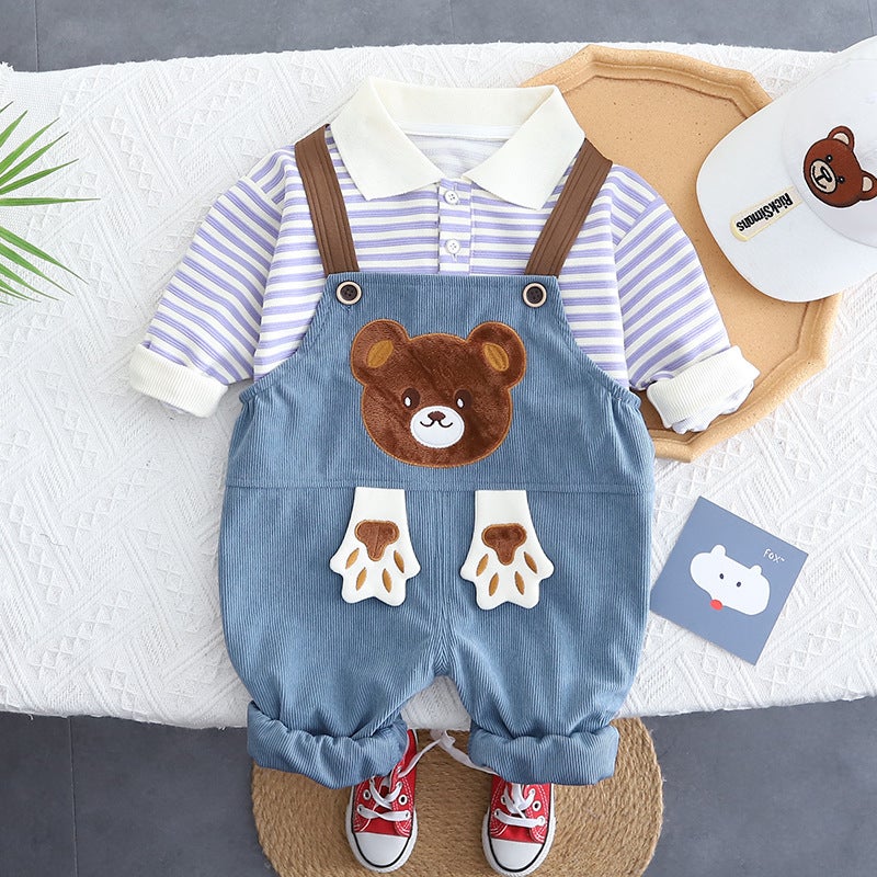 Baby spring 2025 new boys foreign-style suit spring and autumn baby childrens suspenders childrens clothing Korean clothes Light purple 