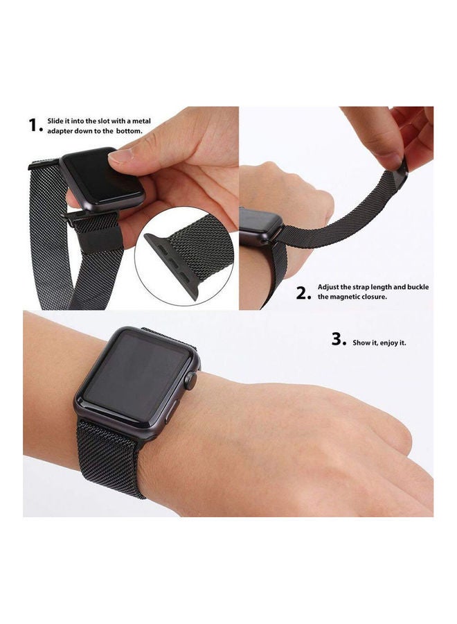 اليشمك سوار ساعة ذكية مقاس 42 و44 مم وحلقة ميلانية من الإستانلس ستيل مع مشبك إغلاق مغناطيسي قابل للتعديل لساعت آبل( Series 1, Series 2, Series 3, Series 4) أسود - Image 4