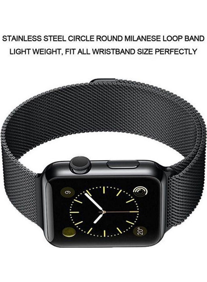 اليشمك سوار ساعة ذكية مقاس 42 و44 مم وحلقة ميلانية من الإستانلس ستيل مع مشبك إغلاق مغناطيسي قابل للتعديل لساعت آبل( Series 1, Series 2, Series 3, Series 4) أسود - Image 3