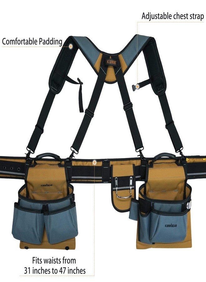 KUNN Carpenter Tool Belt with Suspenders Pro Framer Suspension Tool Rig for Construction Contractors and Electrician,Khaki - Image 2