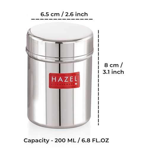 HAZEL Stainless Steel Airtight Container Set of 2 | 200ml Small Steel Ubha Dabba for Kitchen | Storage Jar with Lid - Image 4