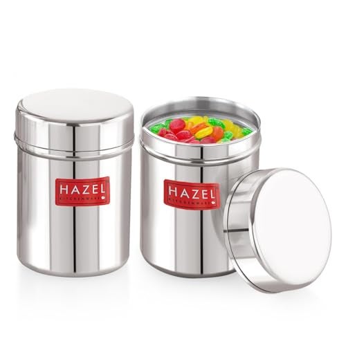 HAZEL Stainless Steel Airtight Container Set of 2 | 200ml Small Steel Ubha Dabba for Kitchen | Storage Jar with Lid - Image 1