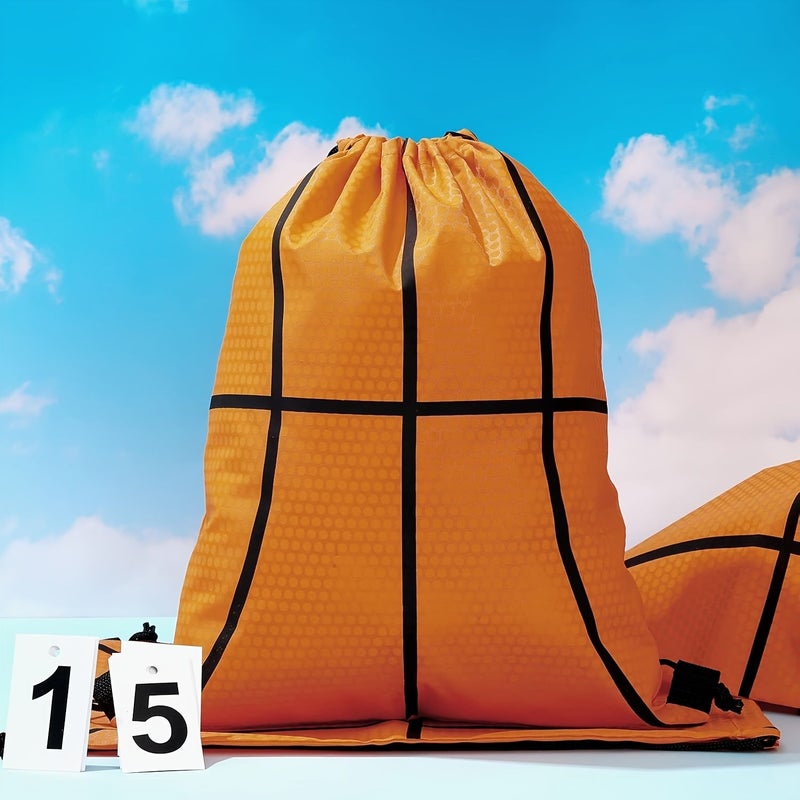 9 Sports Drawstring Bags Basketball Pattern With Practical Pocket Adjustable Closure - Image 3