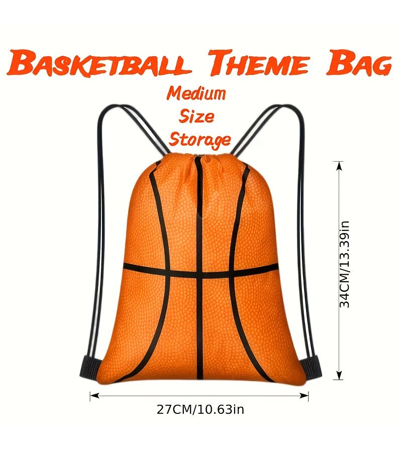 9 Sports Drawstring Bags Basketball Pattern With Practical Pocket Adjustable Closure - Image 2