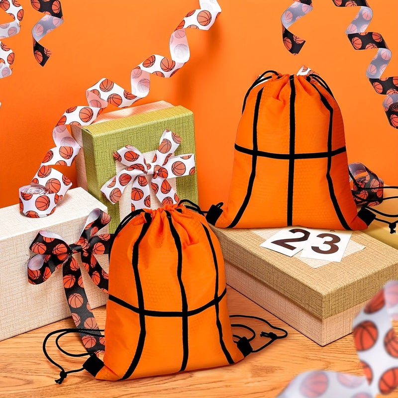 9 Sports Drawstring Bags Basketball Pattern With Practical Pocket Adjustable Closure - Image 4